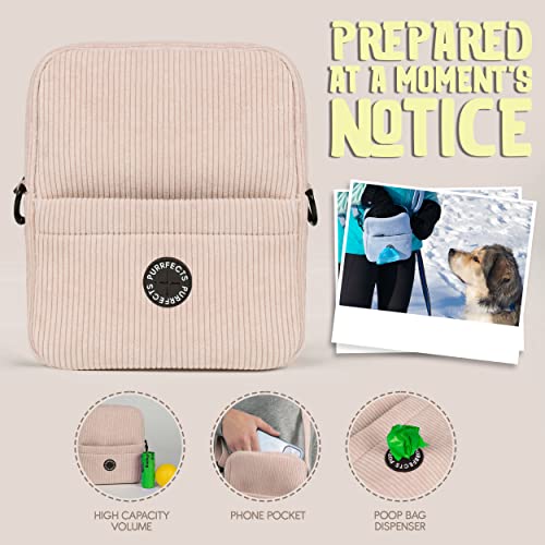 Purrfects UK Dog Walking Bag Crossbody with Poop Bag Dispenser - (Ivory Cream, Corduroy)