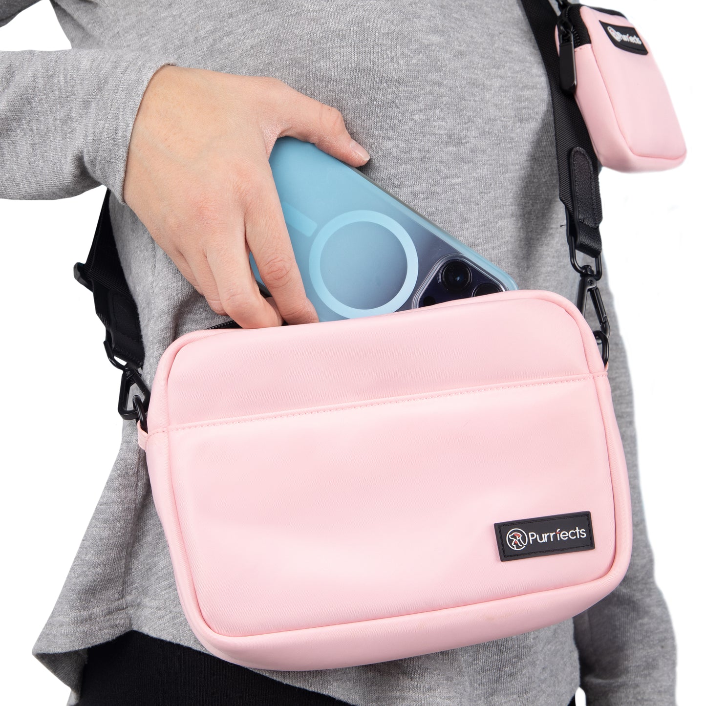 Dog Walking Bag Crossbody with Dog Treat Pouch and Poop Bag Dispenser (Candyfloss Pink)