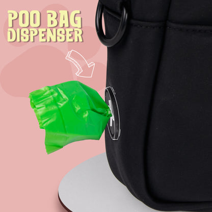 Dog Walking Bag Crossbody with Dog Treat Pouch and Poop Bag Dispenser (Black)