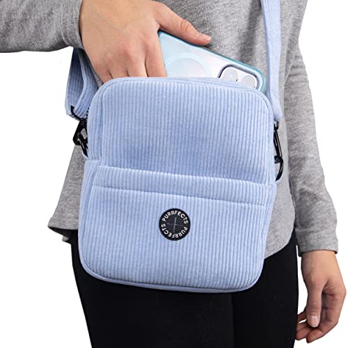 Purrfects UK Dog Walking Bag Crossbody with Poop Bag Dispenser (Sky Blue Corduroy)