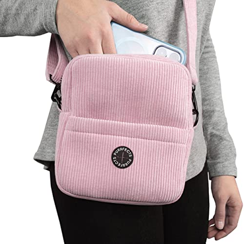 Purrfects UK Dog Walking Bag Crossbody with Poop Bag Dispenser (Candyfloss Pink, Corduroy)