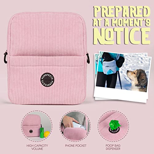 Purrfects UK Dog Walking Bag Crossbody with Poop Bag Dispenser (Candyfloss Pink, Corduroy)