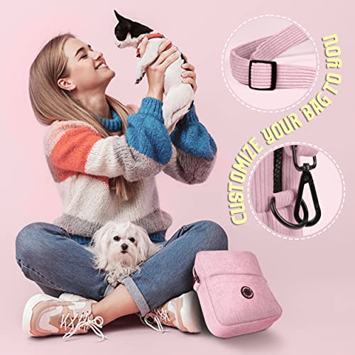 Purrfects UK Dog Walking Bag Crossbody with Poop Bag Dispenser (Candyfloss Pink, Corduroy)